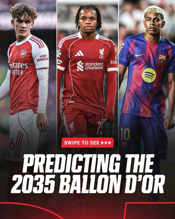 🚀ESPN：15岁谈曼、17岁恩古莫哈、18岁亚马尔将竞争2035金球奖