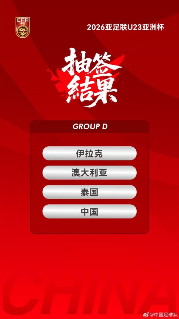 26年U23亚洲杯抽签恶果揭晓！中国与伊拉克、澳大利亚、泰国同组