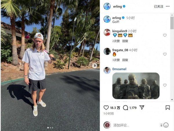 闲静时光！哈兰德社媒晒打高尔夫球相片