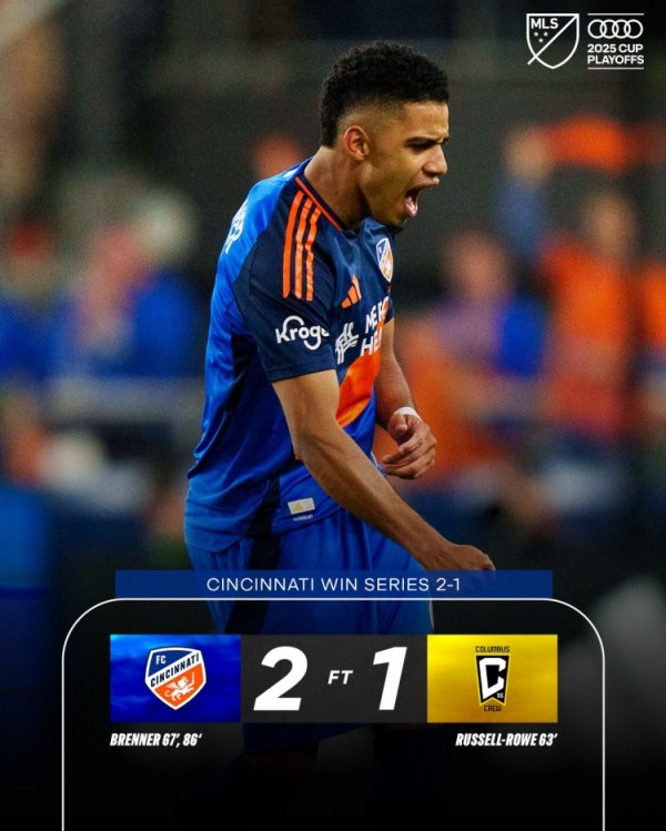 辛辛那提FC晋级季后赛第二轮，将对阵迈阿密外洋vs纳什维尔胜者